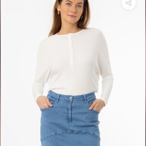 Dress Blank White Henley Dolman T-Shirt Size Small